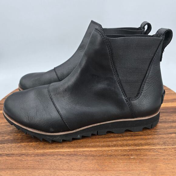 Sorel Harlow Chelsea Boots Womens 8 Black Leather Pull On Ankle Comfort Booties - Picture 3 of 7